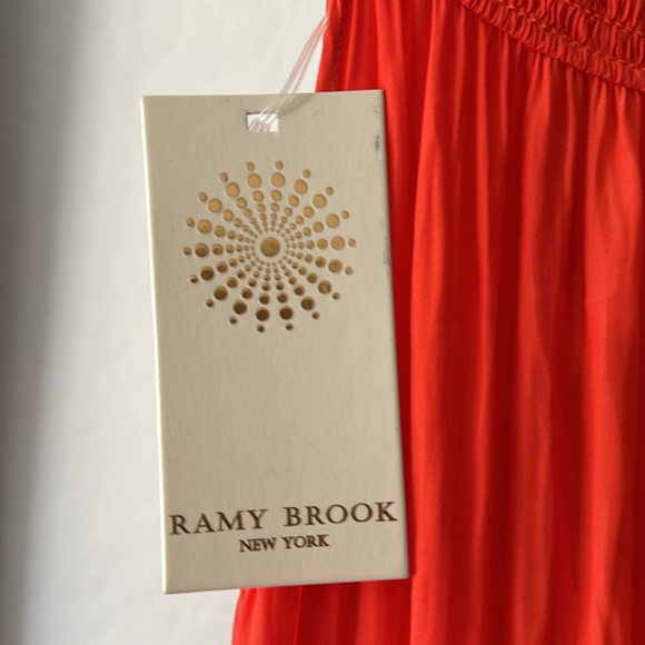 RAMY BROOK Perla Halter-Neck Smocked Waist Dress Ruffle Tiered Sunset Orange S - Picture 6 of 14